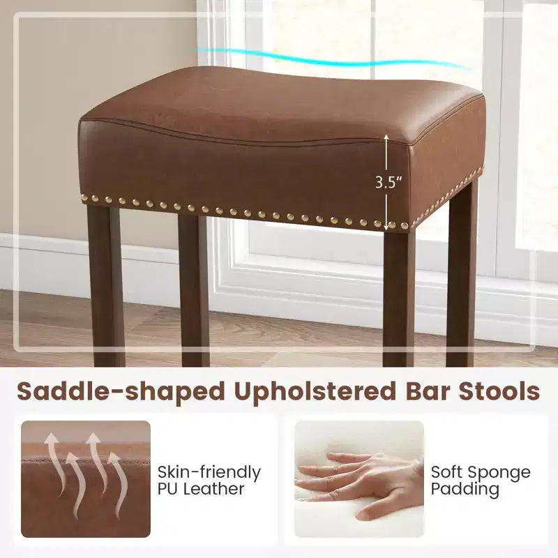 Costway Lot de 2 tabourets de bar rembourrés en cuir PU avec repose-pieds, cadre en bois, 75 cm, marron/gris
