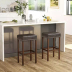 Costway Lot de 2 tabourets de bar rembourrés en cuir PU avec repose-pieds, cadre en bois, 75 cm, marron/gris