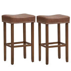 Costway 29.5 Wood Frame PU Leather Upholstered Bar Stools Set of 2 with Footrests Brown/Grey