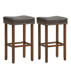 Costway Lot de 2 tabourets de bar rembourrés en cuir PU avec repose-pieds, cadre en bois, 75 cm, marron/gris