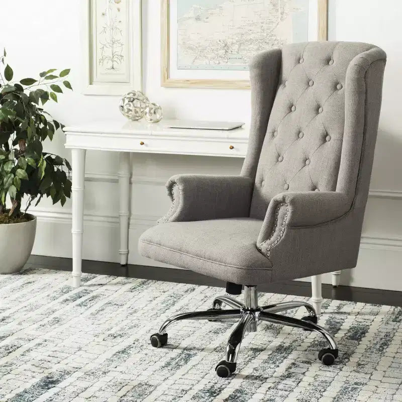 Chaise de bureau pivotante Ian en lin et pieds chromés - Gris/Chromé - Safavieh