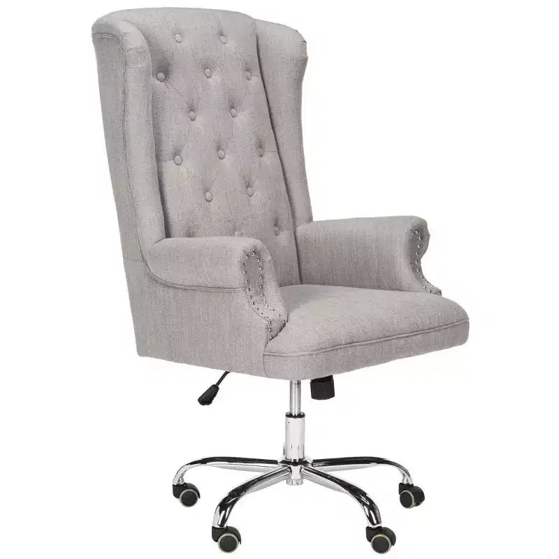 Chaise de bureau pivotante Ian en lin et pieds chromés - Gris/Chromé - Safavieh