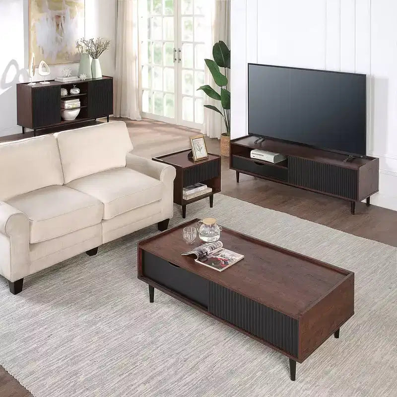 Lot de 2 tables de chevet nervurées modernes Duane avec tiroir - Manhattan Comfort