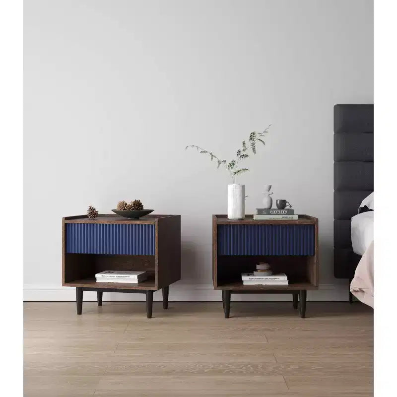 Lot de 2 tables de chevet nervurées modernes Duane avec tiroir - Manhattan Comfort
