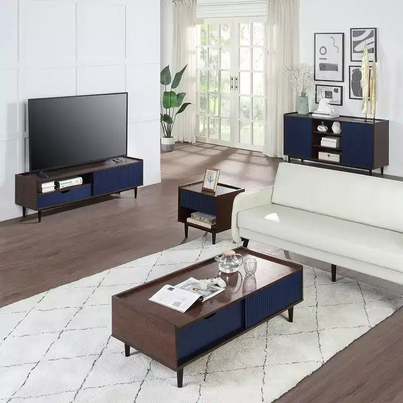 Lot de 2 tables de chevet nervurées modernes Duane avec tiroir - Manhattan Comfort