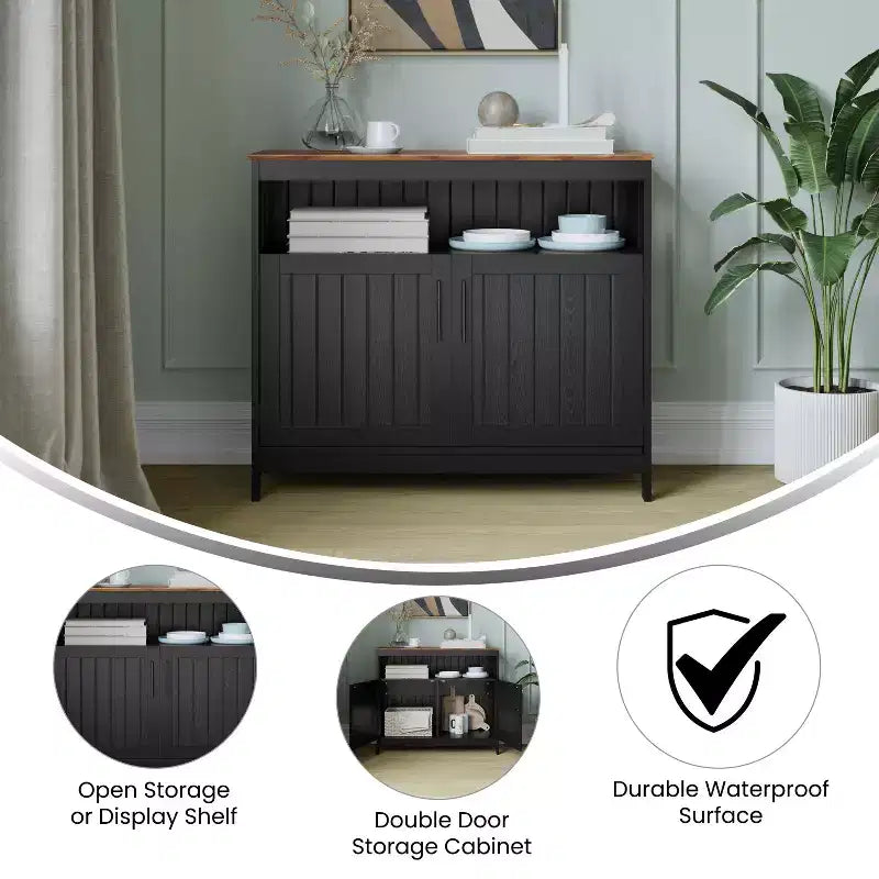 Buffet et console classiques Mayfield de Flash Furniture avec meuble de rangement à double porte et étagère de rangement ouverte