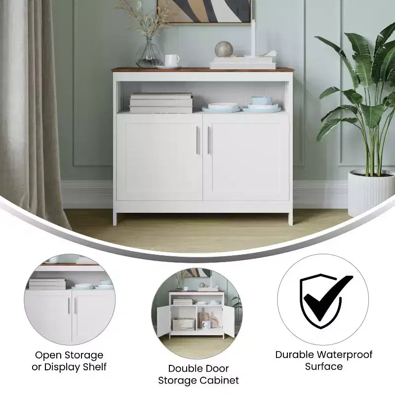 Buffet et console classiques Mayfield de Flash Furniture avec meuble de rangement à double porte et étagère de rangement ouverte