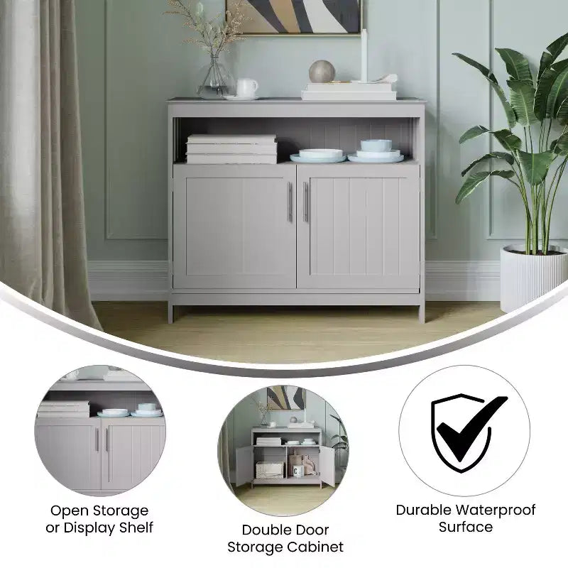 Buffet et console classiques Mayfield de Flash Furniture avec meuble de rangement à double porte et étagère de rangement ouverte