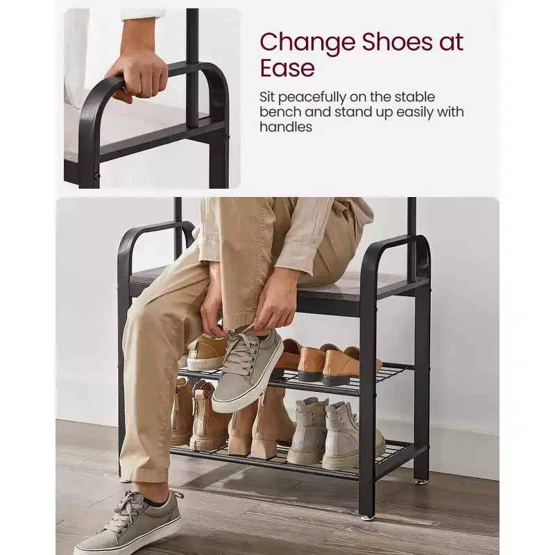 Porte-manteau VASAGLE, Meuble d'entrée avec banc à chaussures Greige et noir