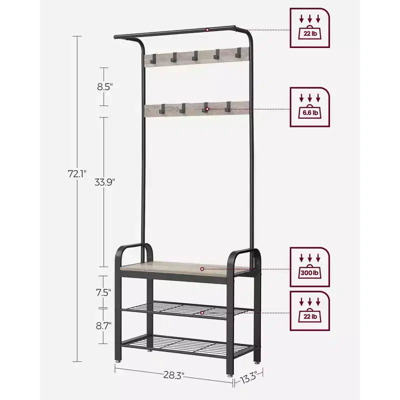Porte-manteau VASAGLE, Meuble d'entrée avec banc à chaussures Greige et noir