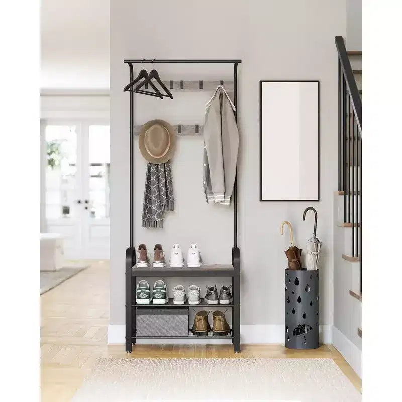 Porte-manteau VASAGLE, Meuble d'entrée avec banc à chaussures Greige et noir
