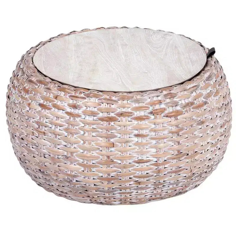 Table basse Klarysa en bois et rotin - Blanc délavé naturel - Safavieh