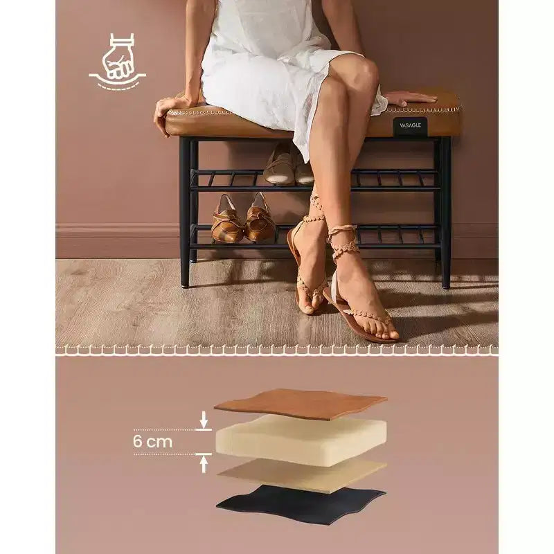 VASAGLE Collection EKHO - Banc à chaussures, Banc de rangement, Banc porte-chaussures pour entrée, Similicuir avec surpiqûres