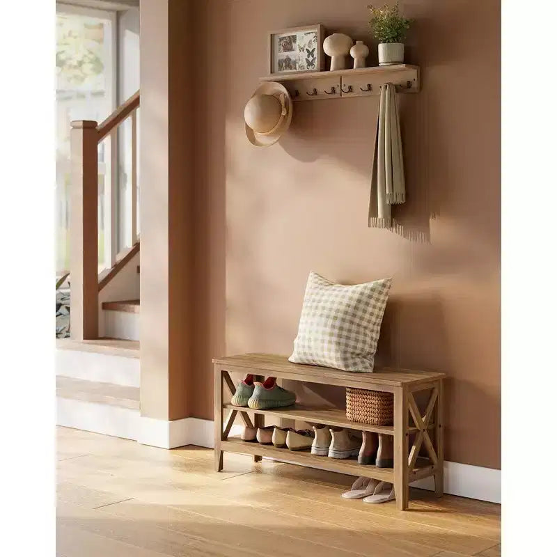 VASAGLE, Banc de Rangement d'Entrée, Étagère à Chaussures à 2 Niveaux, 30 x 100 x 48 cm, Supporte jusqu'à 272 kg, Style Ferme