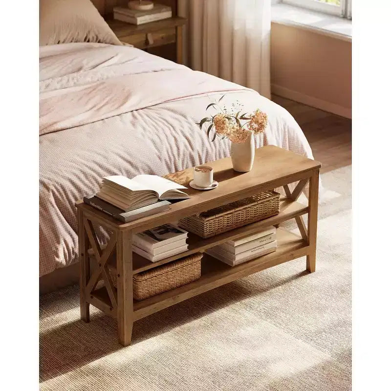 VASAGLE, Banc de Rangement d'Entrée, Étagère à Chaussures à 2 Niveaux, 30 x 100 x 48 cm, Supporte jusqu'à 272 kg, Style Ferme