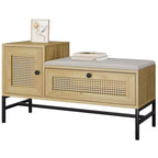 Garvee Rattan Shoe Bench with Storage, Entryway Bench with Flip Drawer Shoe Cabinet, Show Storage Bench for Hallway and Bedroom, Natural Oak