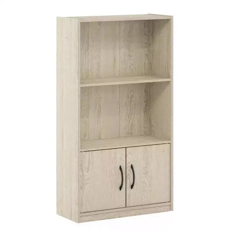 Furinno Étagère décorative 3 niveaux Bibliothèque ouverte Étagère de présentation avec 2 casiers et 2 portes Meuble de rangement, Pin métropolitain