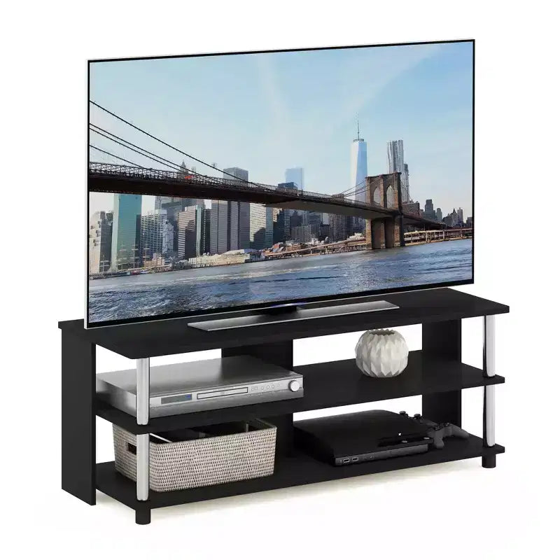 Meuble TV à 3 niveaux Furinno pour téléviseurs jusqu'à 48", meuble de télévision, centre de divertissement avec étagères ouvertes, Americano