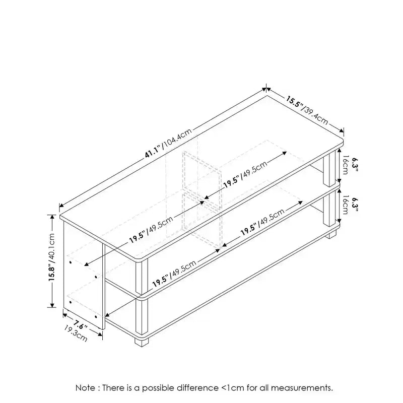 Meuble TV à 3 niveaux Furinno pour téléviseurs jusqu'à 48", meuble de télévision, centre de divertissement avec étagères ouvertes, Americano