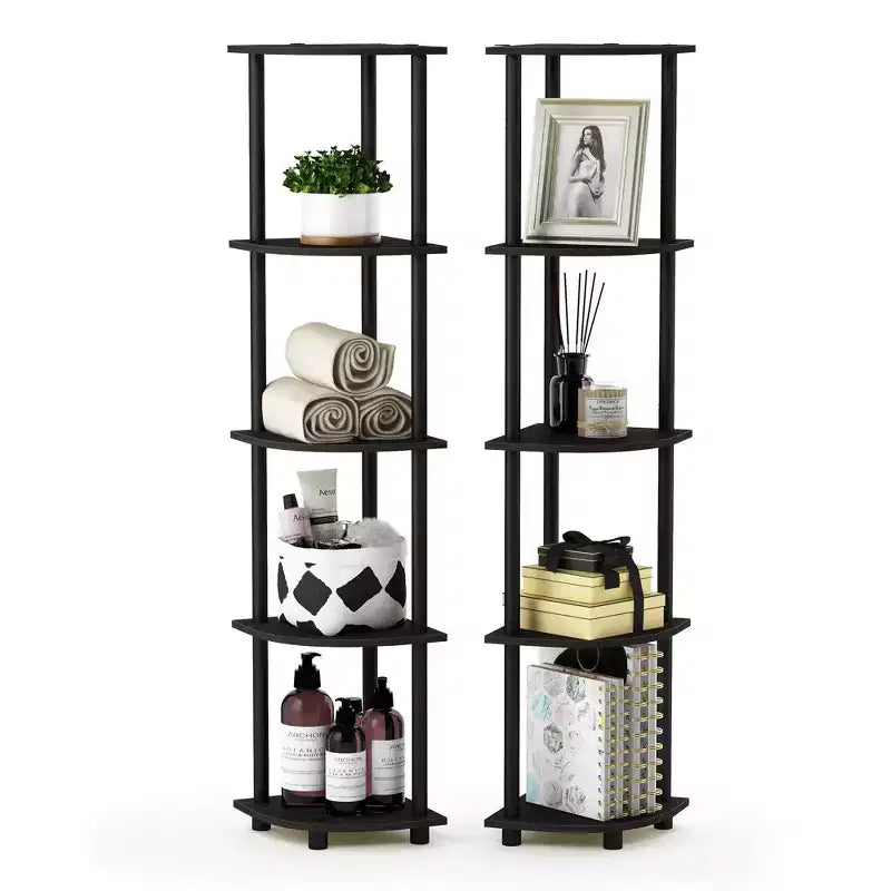 Furinno 2 PCS Étagère décorative à 5 niveaux Étagères ouvertes polyvalentes Meuble d'angle, Expresso/Noir
