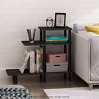 Furinno 3-Tier Reversible Sofa Side End Table W/Open Storage Shelves,Espresso