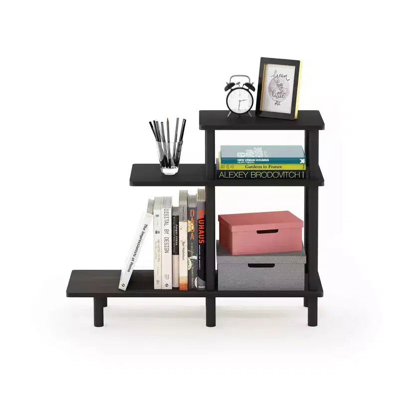 Furinno Table d'appoint réversible à 3 niveaux pour canapé avec étagères de rangement ouvertes, Espresso