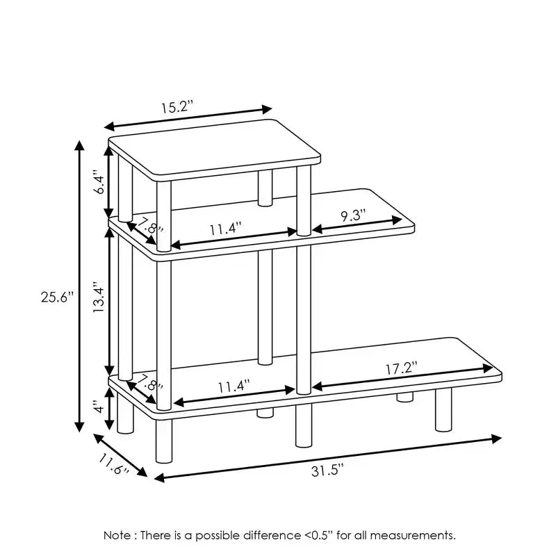 Furinno Table d'appoint réversible à 3 niveaux pour canapé avec étagères de rangement ouvertes, Espresso