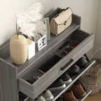Meuble à chaussures étroit HOMCOM, meuble de rangement à chaussures industriel pour entrée avec 2 tiroirs basculants, étagères réglables, tiroir supérieur pour 12 paires