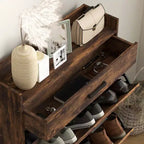 Meuble à chaussures étroit HOMCOM, meuble de rangement à chaussures industriel pour entrée avec 2 tiroirs basculants, étagères réglables, tiroir supérieur pour 12 paires