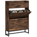 HOMCOM Slim Shoe Cabinet, Industrial Entryway Shoe Storage Cabinet with 2 Flip Drawers, Adjustable Shelves, Top Drawer for 12 Pairs