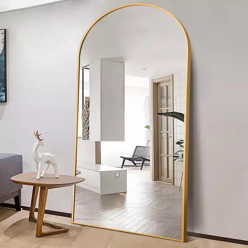 Miroir sur pied plein-corps en arche avec cadre métallique Dovelina