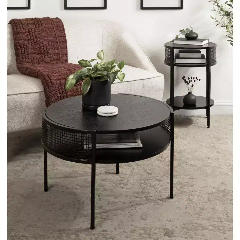 Table basse ronde Urso Kate and Laurel, 26x25x18, noire