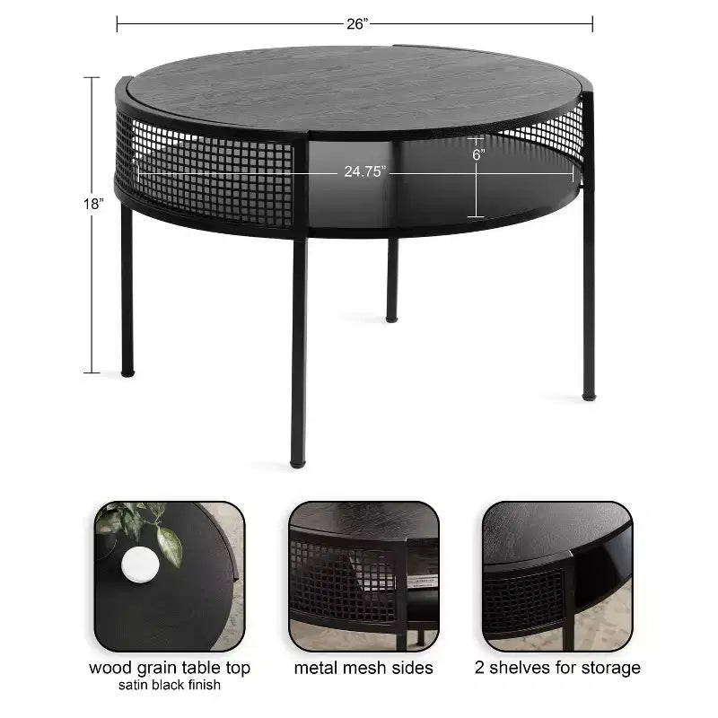 Table basse ronde Urso Kate and Laurel, 26x25x18, noire