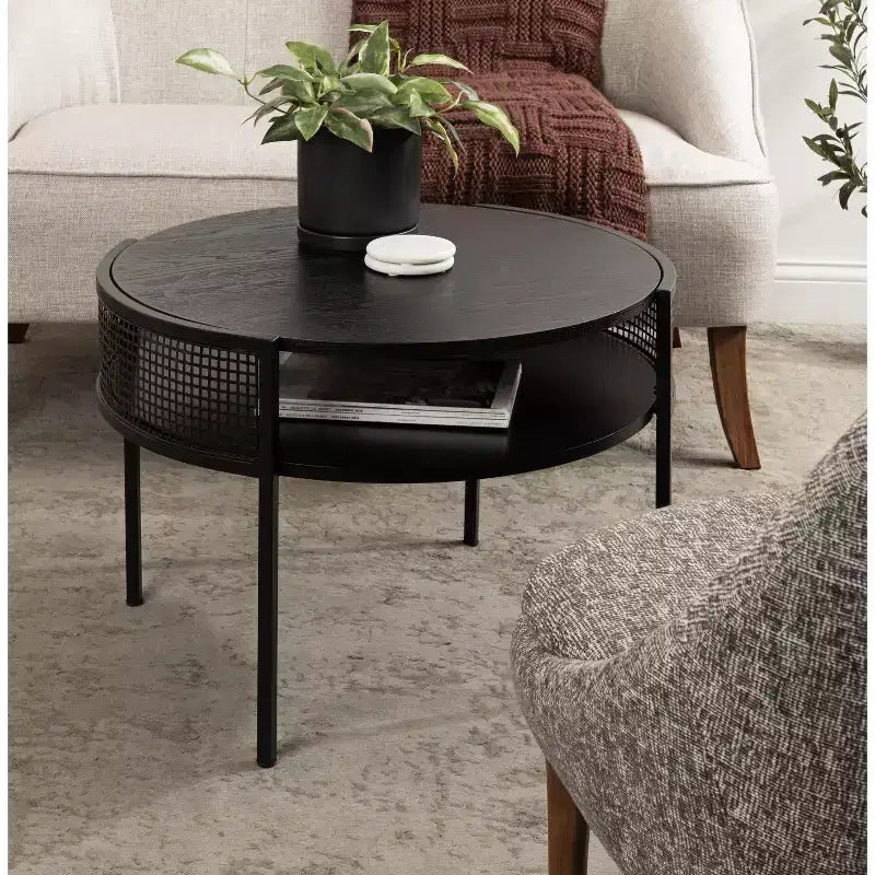 Table basse ronde Urso Kate and Laurel, 26x25x18, noire