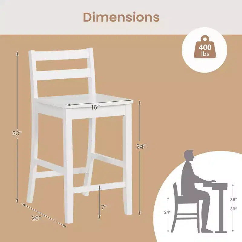 Tabourets de bar en bois Costway de 24 pouces, lot de 2, avec dossier ergonomique, hauteur de comptoir, noir/blanc