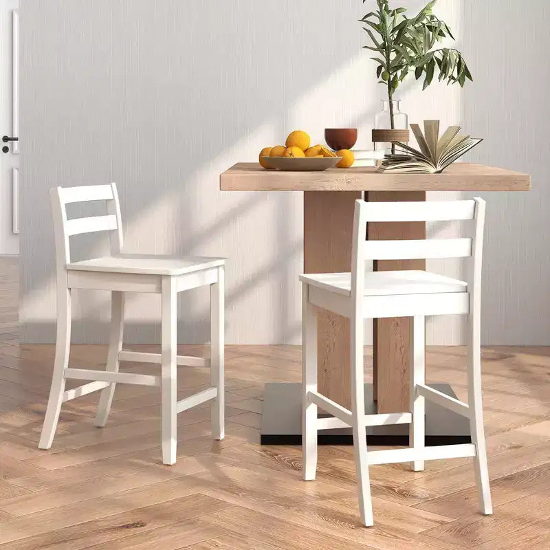 Tabourets de bar en bois Costway de 24 pouces, lot de 2, avec dossier ergonomique, hauteur de comptoir, noir/blanc