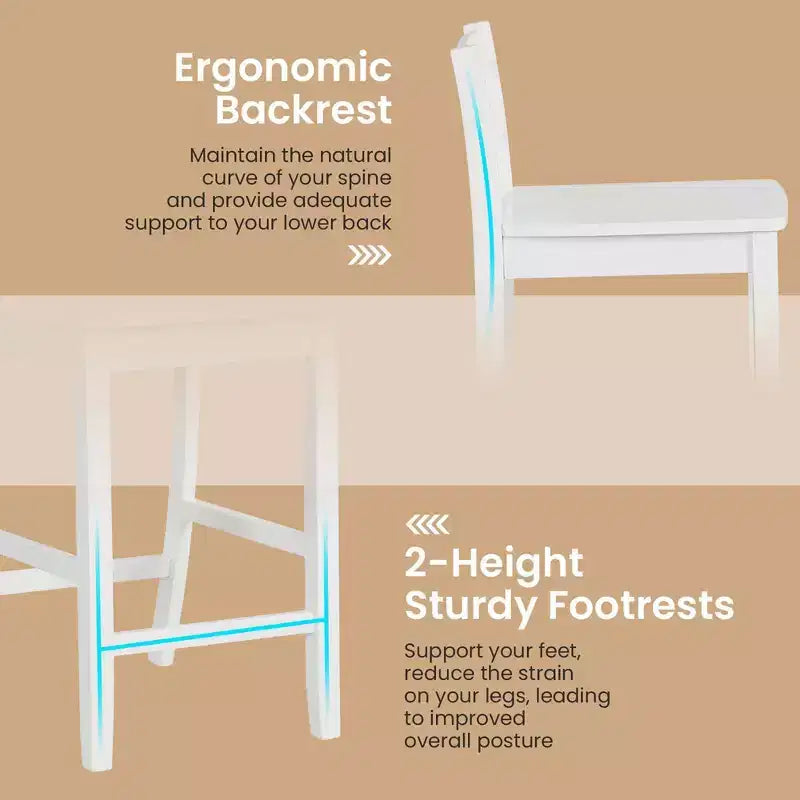 Tabourets de bar en bois Costway de 24 pouces, lot de 2, avec dossier ergonomique, hauteur de comptoir, noir/blanc