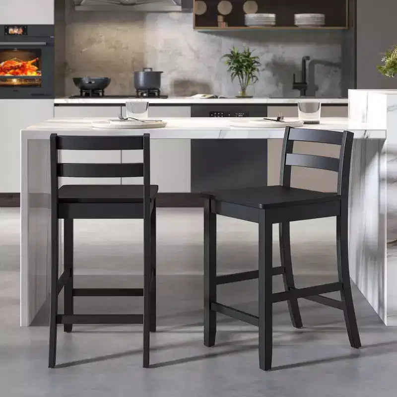 Tabourets de bar en bois Costway de 24 pouces, lot de 2, avec dossier ergonomique, hauteur de comptoir, noir/blanc