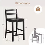 Tabourets de bar en bois Costway de 24 pouces, lot de 2, avec dossier ergonomique, hauteur de comptoir, noir/blanc