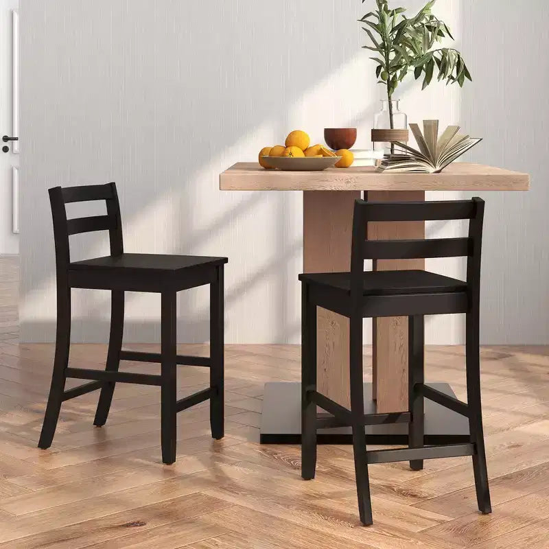Tabourets de bar en bois Costway de 24 pouces, lot de 2, avec dossier ergonomique, hauteur de comptoir, noir/blanc