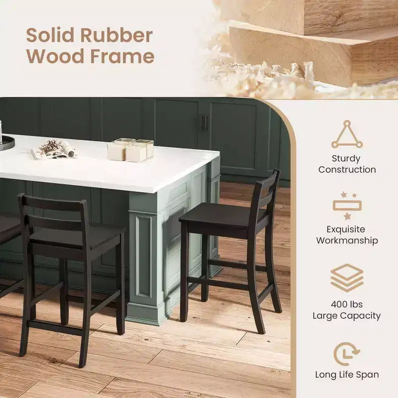 Tabourets de bar en bois Costway de 24 pouces, lot de 2, avec dossier ergonomique, hauteur de comptoir, noir/blanc