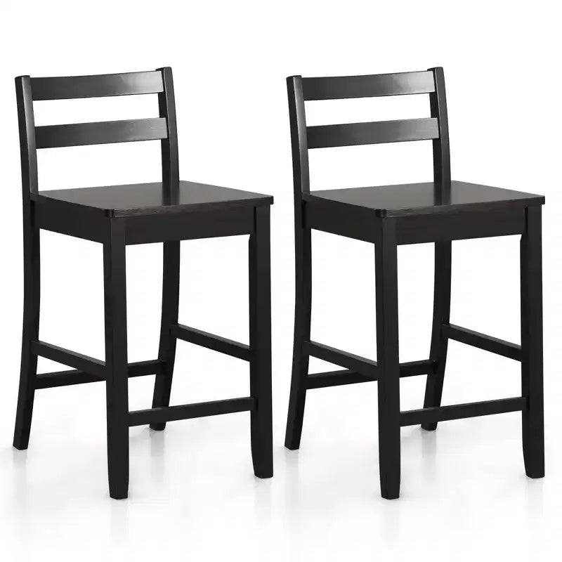 Costway 24-Inch Wooden Bar Stools Set of 2 with Ergonomic Backrest Counter Height Stools Black/White