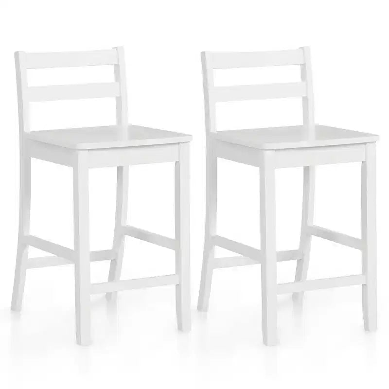 Tabourets de bar en bois Costway de 24 pouces, lot de 2, avec dossier ergonomique, hauteur de comptoir, noir/blanc