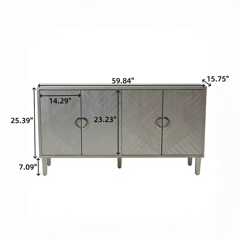 Buffet élégant à 4 portes avec 5 pieds en pin, meuble de rangement avec 4 poignées en métal 4M - ModernLuxe