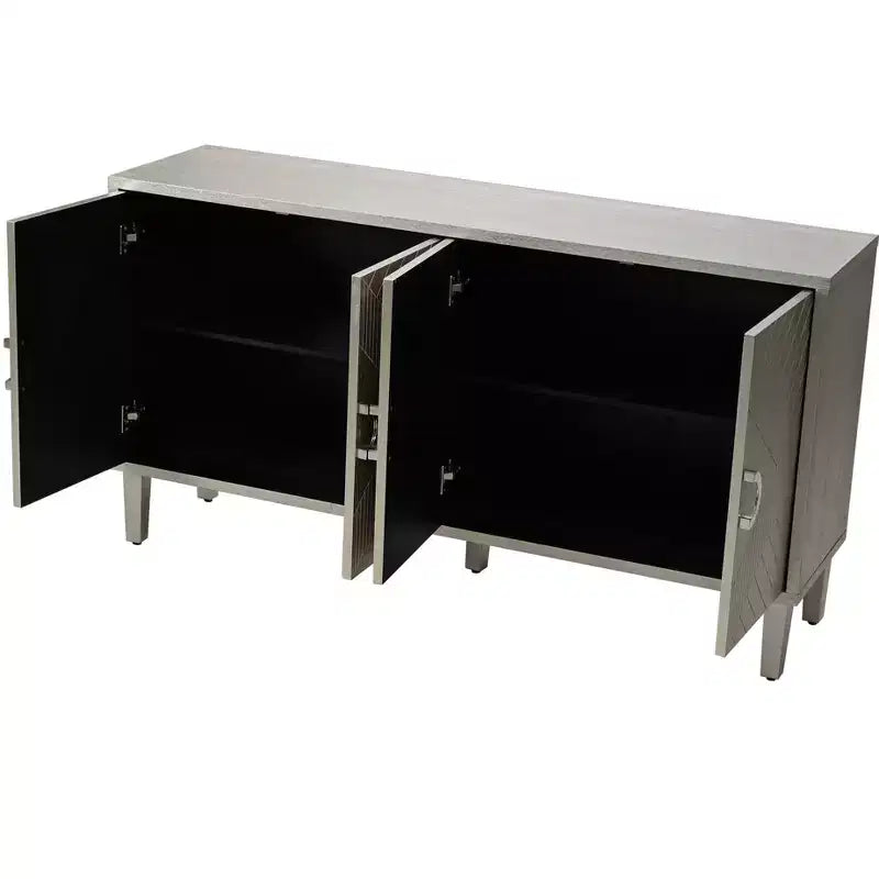 Buffet élégant à 4 portes avec 5 pieds en pin, meuble de rangement avec 4 poignées en métal 4M - ModernLuxe