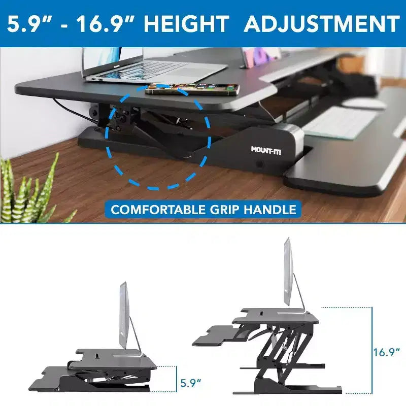Mount-It! Grand convertisseur de bureau assis-debout avec plateau de 47 pouces, noir