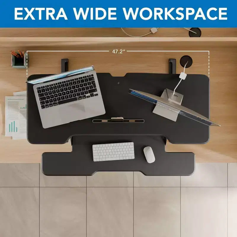 Mount-It! Grand convertisseur de bureau assis-debout avec plateau de 47 pouces, noir