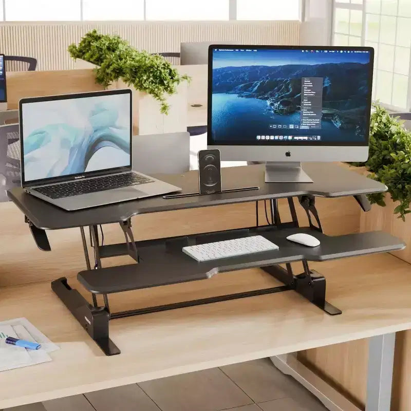 Mount-It! Grand convertisseur de bureau assis-debout avec plateau de 47 pouces, noir