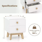 Costway Table de Chevet Moderne du Milieu du Siècle 1/2 PCS avec 2 Tiroirs Pieds en Bois d'Hévéa Massif Blanc