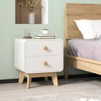 Costway Table de Chevet Moderne du Milieu du Siècle 1/2 PCS avec 2 Tiroirs Pieds en Bois d'Hévéa Massif Blanc